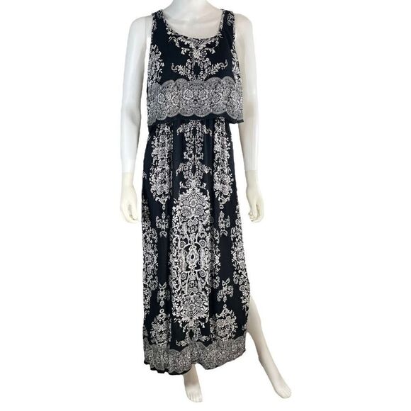 Bila Made in India Women’s M Black Boho Floral Maxi Dress Sleeveless Elegant - Picture 1 of 9